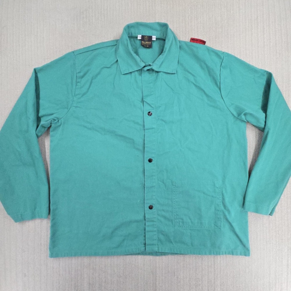 Tillman Shirt Mens 2XL Green FR-7A Flame Resistant Welding Workwear Snap Button